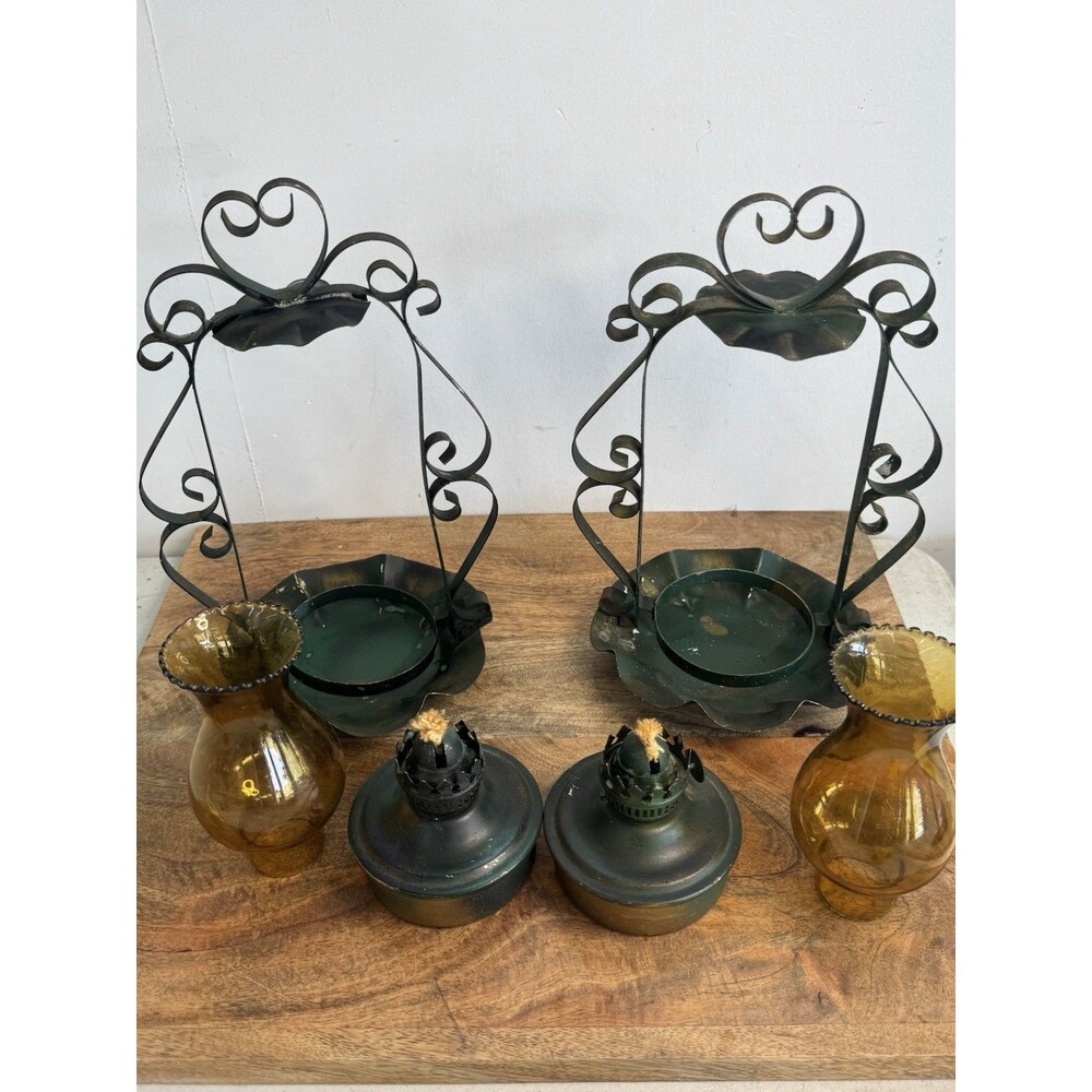 Vintage Amber Glass and Metalwork Lantern - Decorative Home Accent - Picture 8 of 9